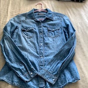 Polka dot chambray top